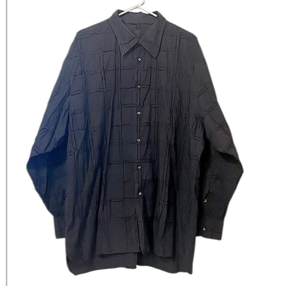 Ike Behar Men’s Black Windowpane Long Sleeve Button Down Collared Shirt XXL